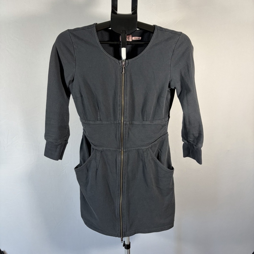 Juicy Couture Small Full Zip 3/4 Sleeve Black Mini Dress Pockets Grunge Y2K Goth